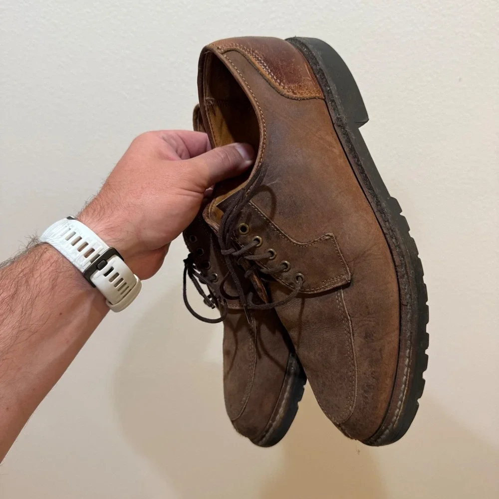 Eddie Bauer Mens Brown Leather Moc Toe Derby Shoes 8.5 M 970130 Made in USA